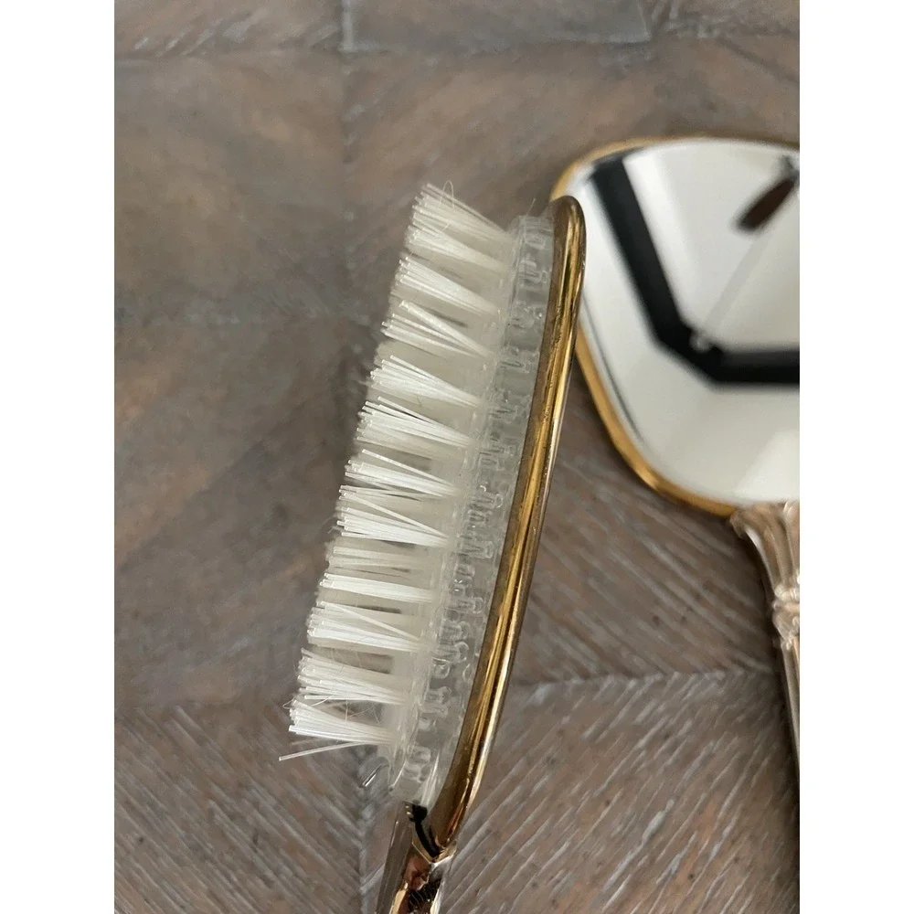 Vtg Ornate Gold & Silver Tone 3 Piece Mirror Comb Hair Brush Vanity Set